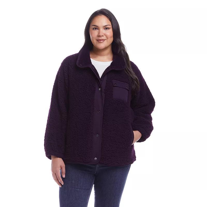 Plus Size Weathercast Snap Front Bonded Sherpa Fleece Jacket, Womens Product Image