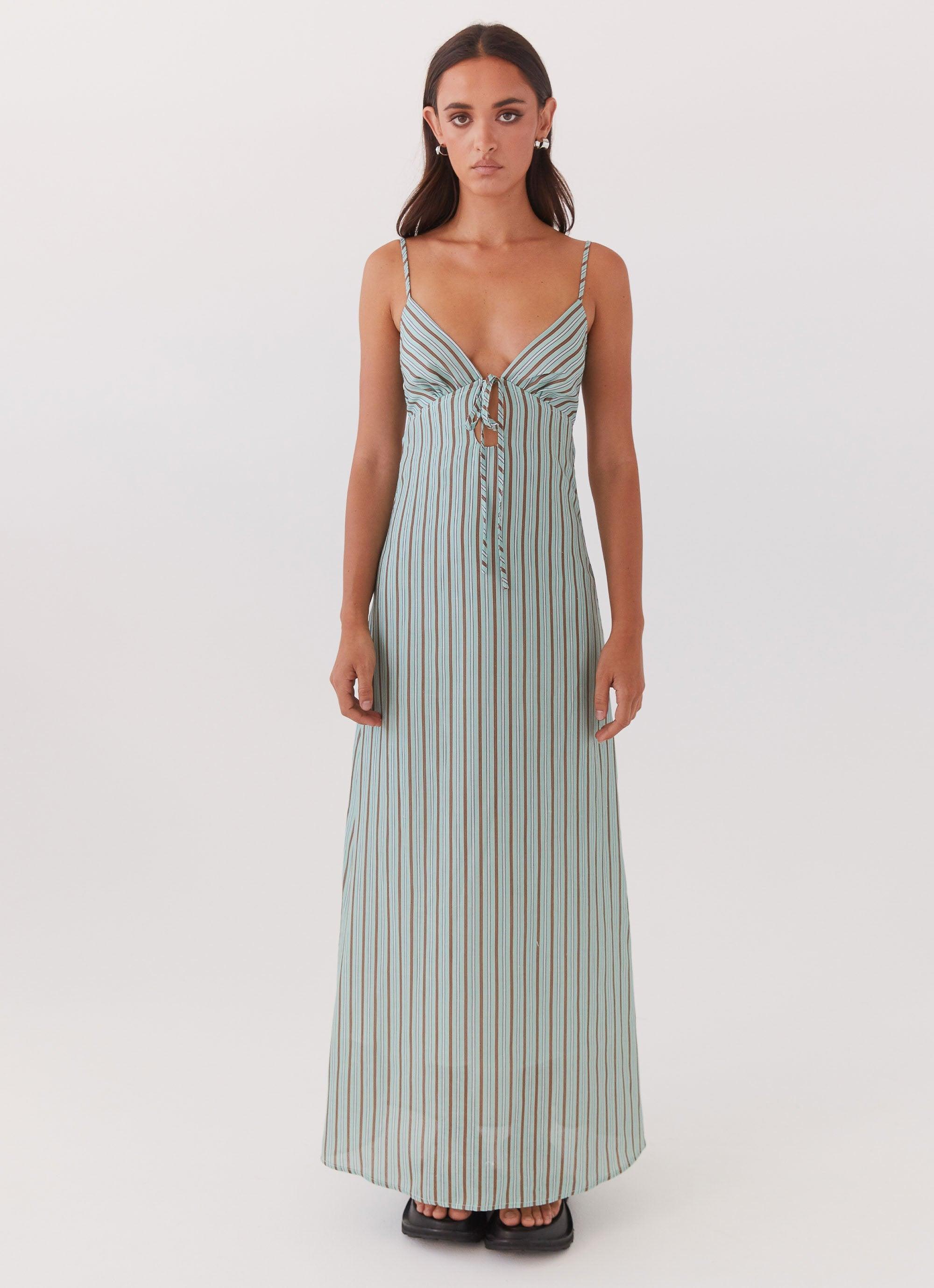 Flora Linen Maxi Dress - Coastal Stripe Product Image