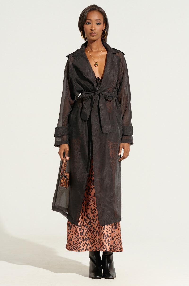 CHIFFON CHATEAU LONG TRENCH IN BLACK Product Image