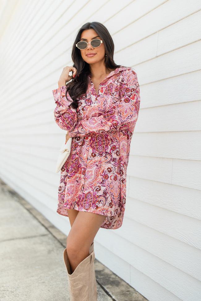 By The Way Multi Paisley Printed Shirt Dress Product Image