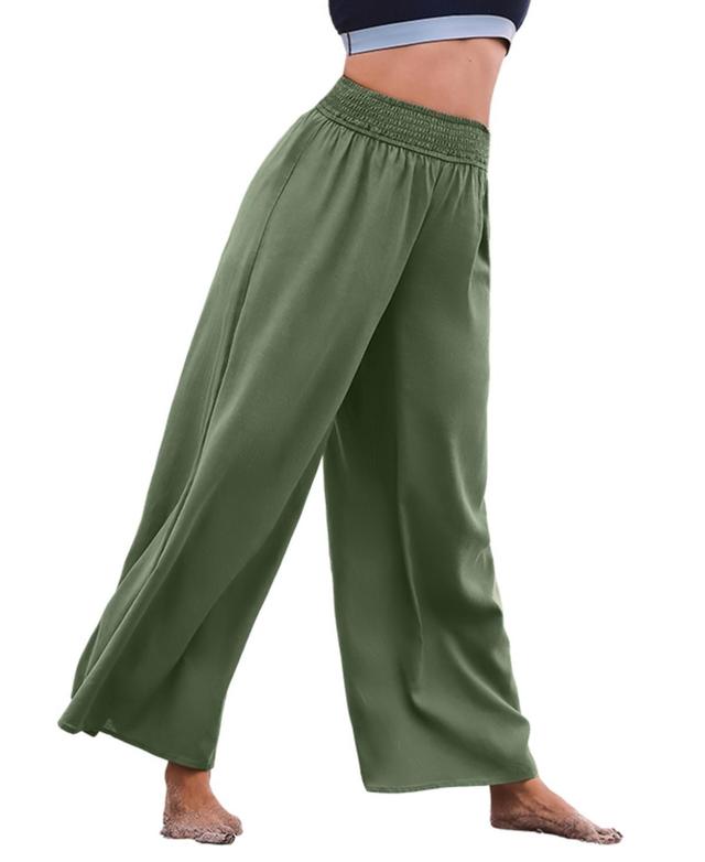 Cupshe Womens Green Smocked Waist Wide Leg Cover-Up Pants Product Image