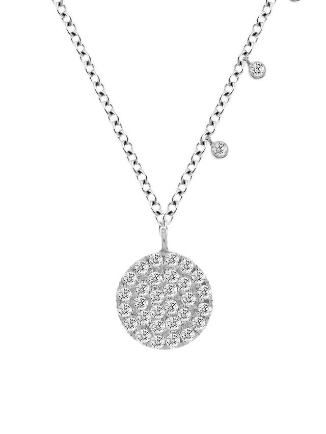 Womens 14K White Gold Diamond Disc Pendant Necklace Product Image