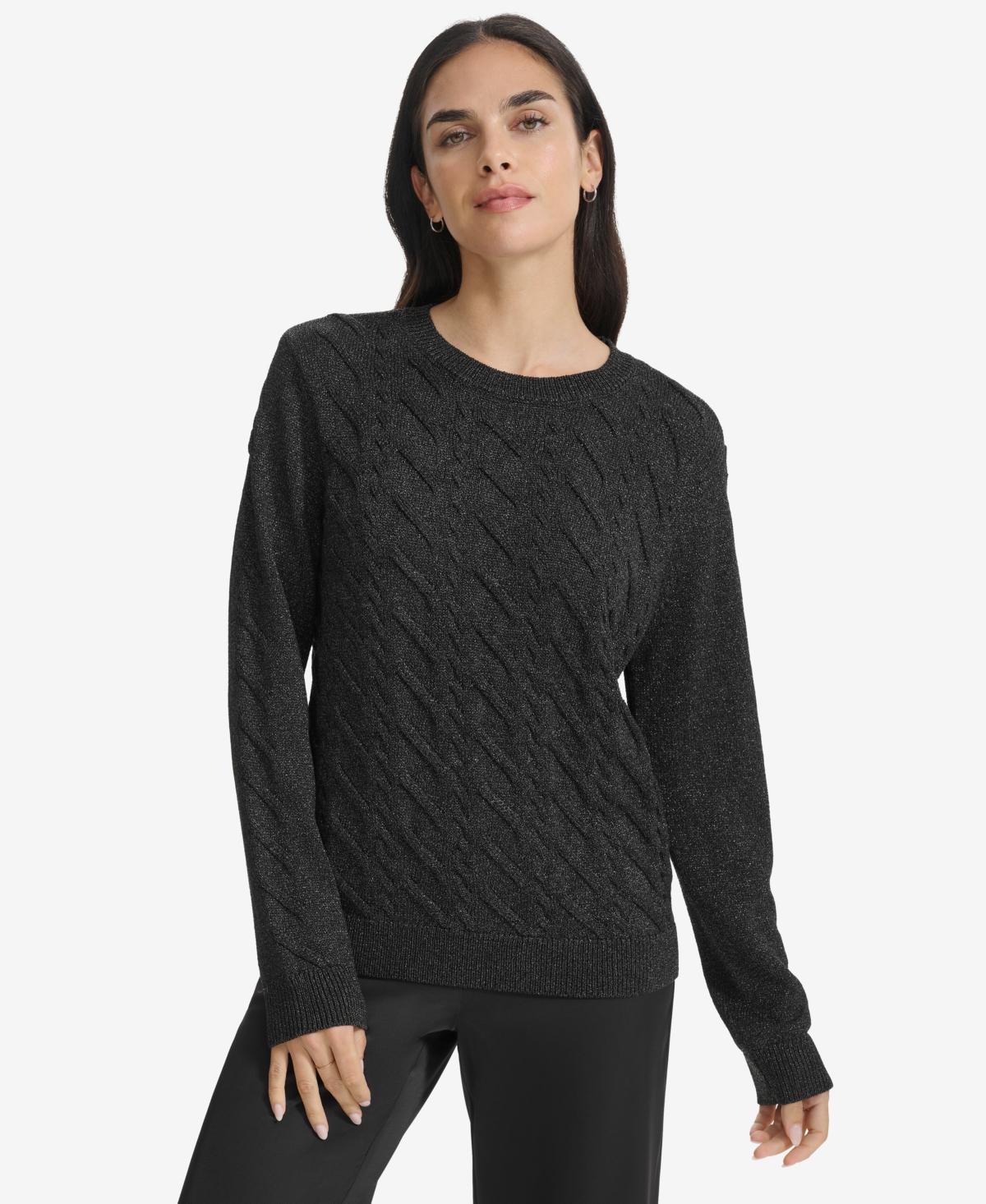 Calvin Klein Womens Metallic Cable-Knit Sweater Product Image