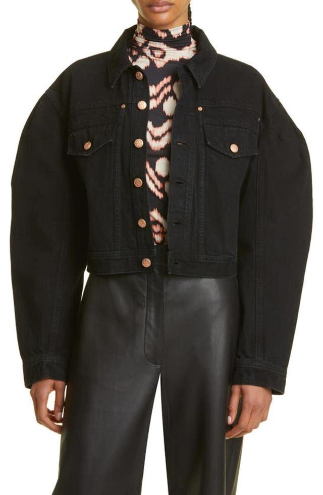 The Cosette Cropped Denim Jacket In Noir Wash Product Image