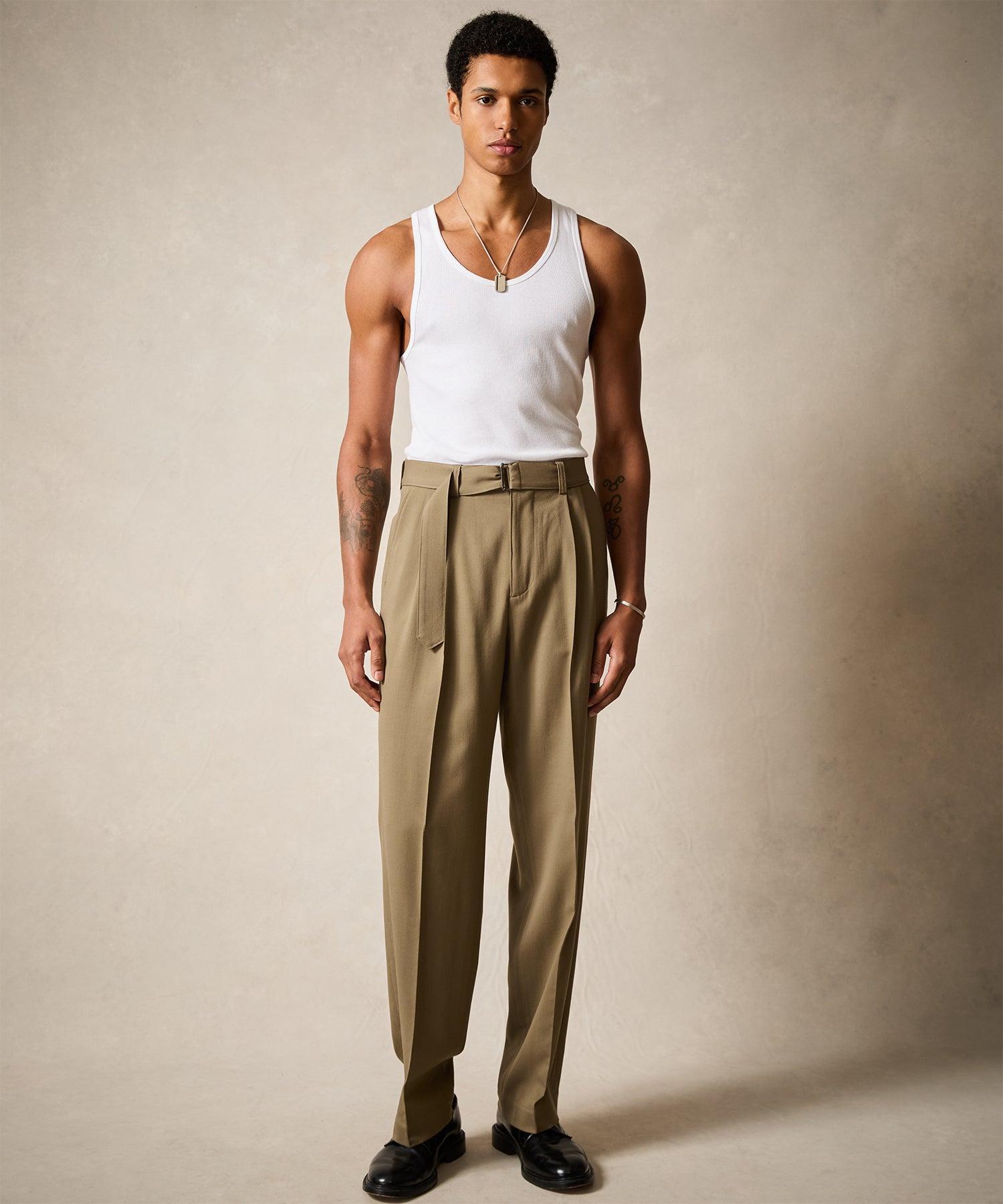 Italian Gabardine Self Belt Trouser in Mushroom Product Image