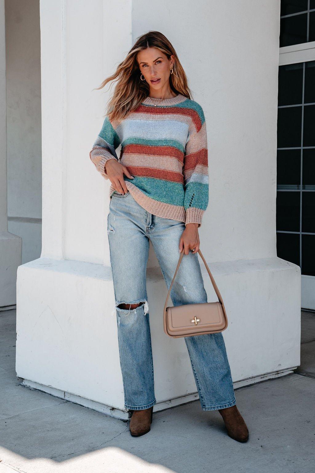 Fresh Start Multi Striped Sweater Product Image