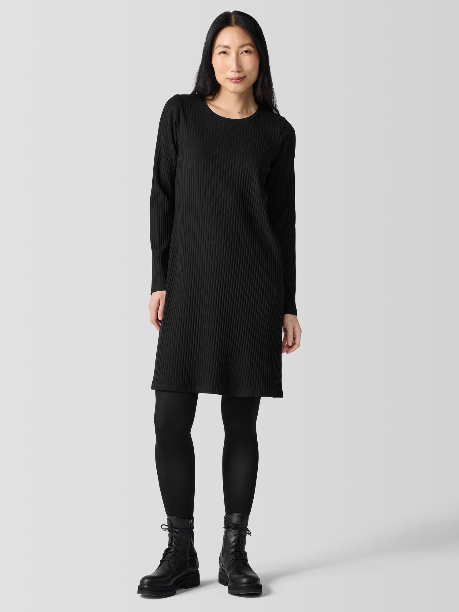 EILEEN FISHER Textured Stretch Rib Crew Neck Dressfemale product image