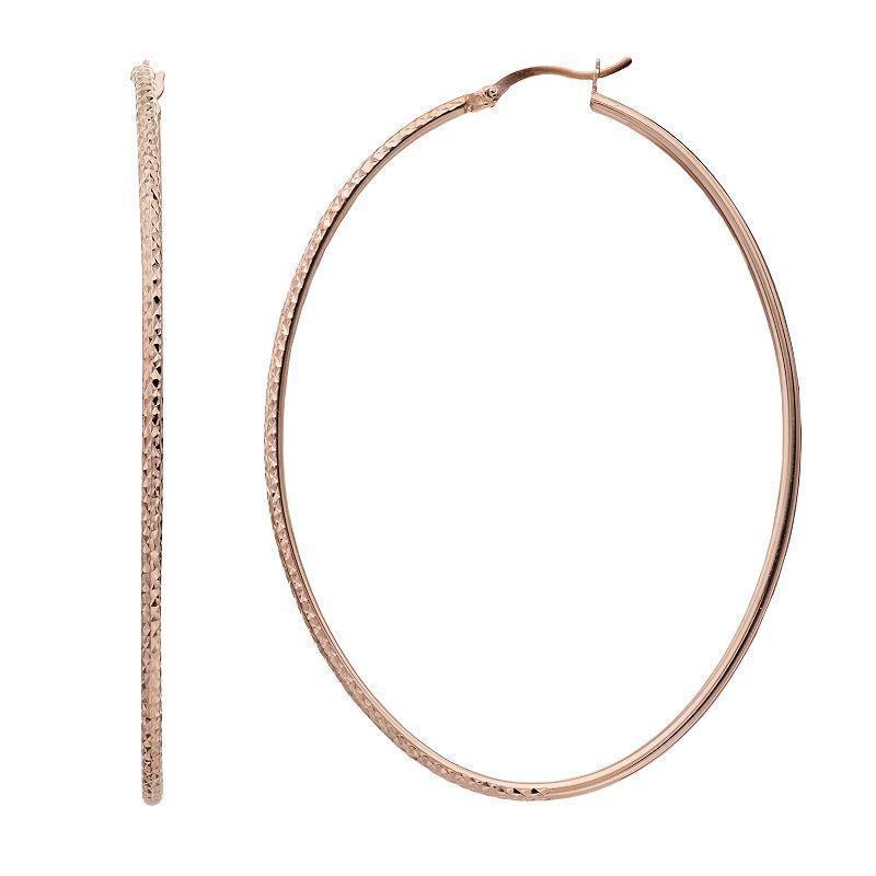 14k Rose Gold Vermeil Textured 60 mm Oval Hoop Earrings, Womens Product Image