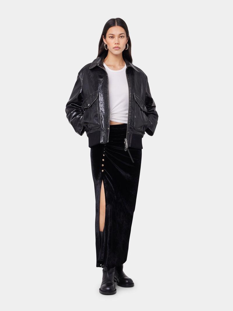 BLACK AVIATOR BLOUSON JACKET IN LEATHER Product Image