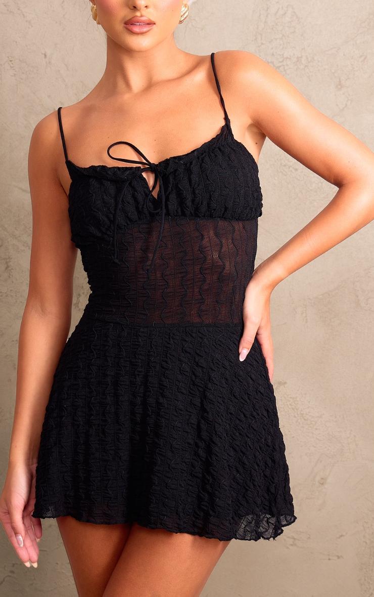 Black Textured Ruched Tie Shift Dress Product Image