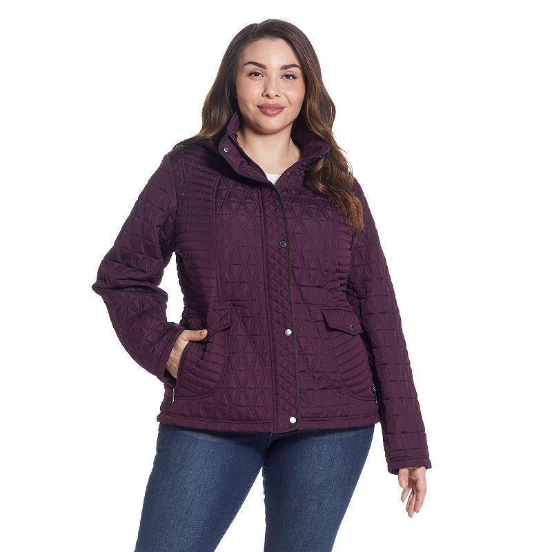 Plus Size Weathercast Faux-Suede Trim Quilted Jacket, Womens Product Image