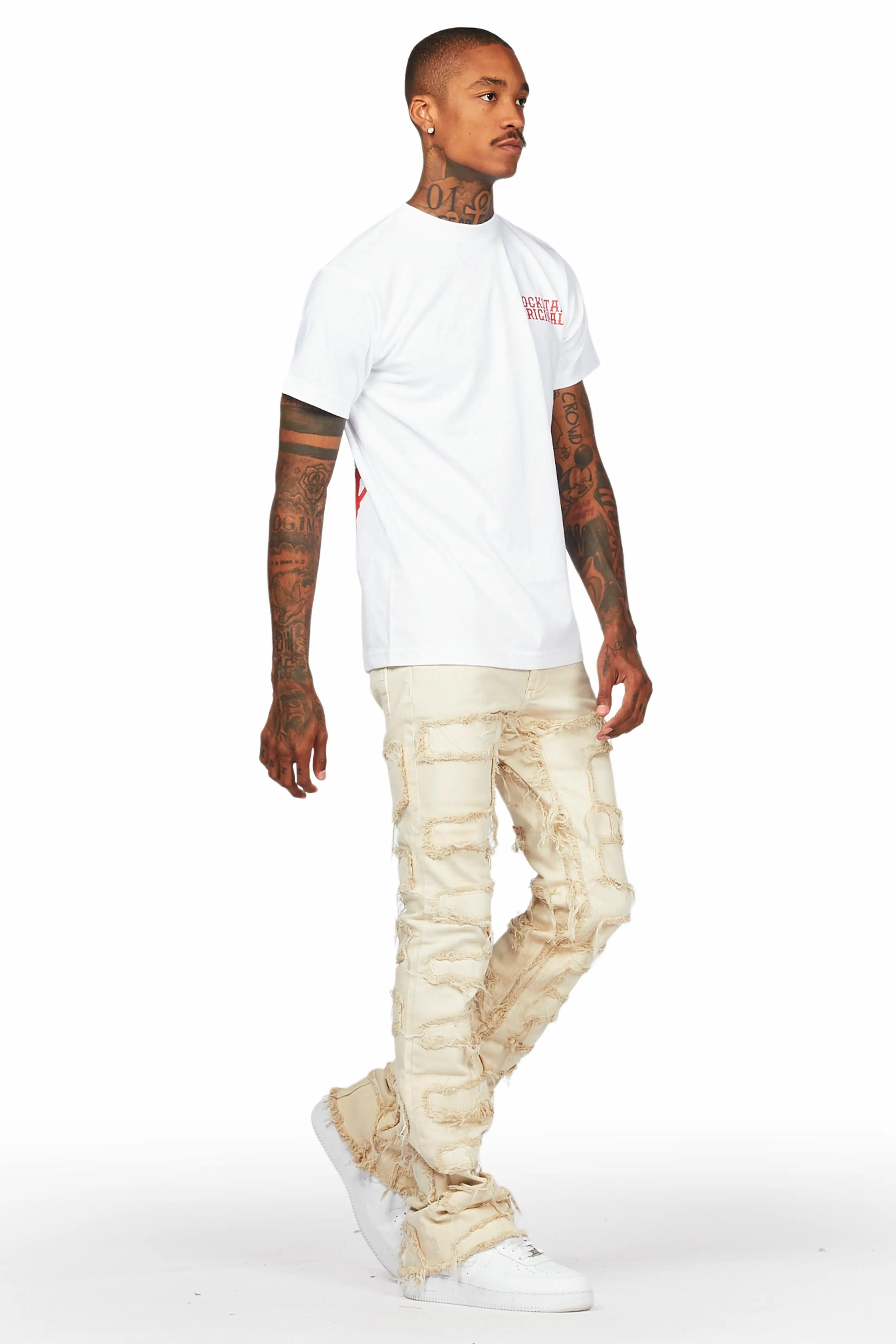 Posse White T-Shirt & Shake Beige Stacked Jean Bundle Male Product Image