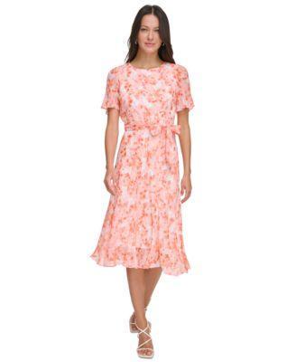 Women's Floral-Print Tie-Waist Midi Dress Product Image