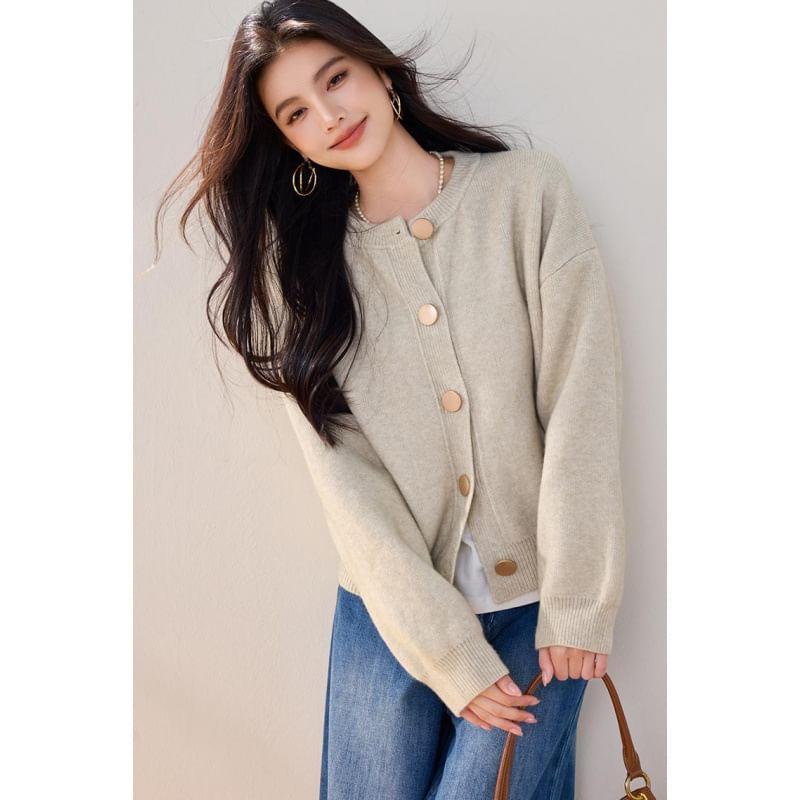 Round Neck Plain Cardigan Product Image