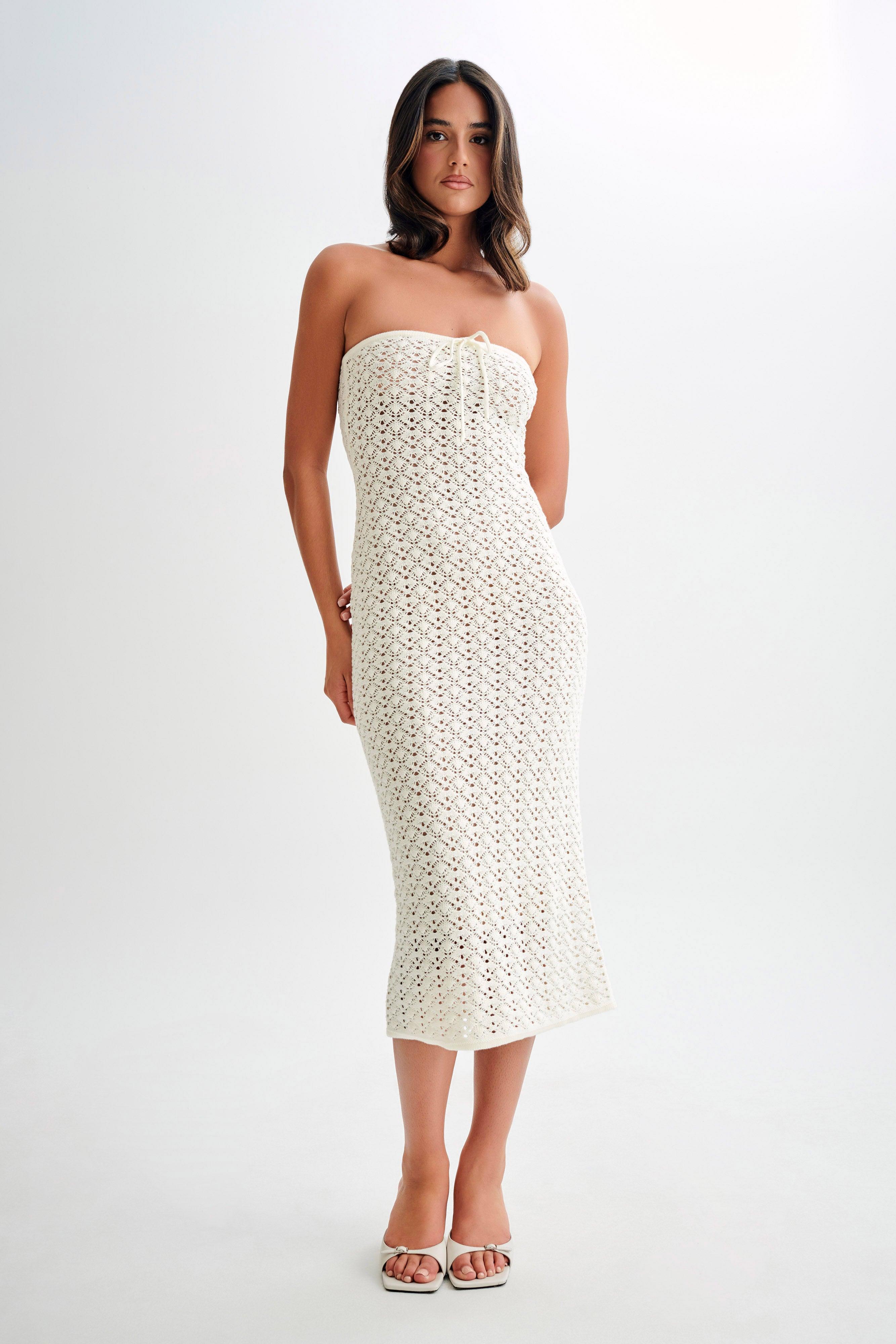 Delia Strapless Knit Midi Dress - Ivory Product Image