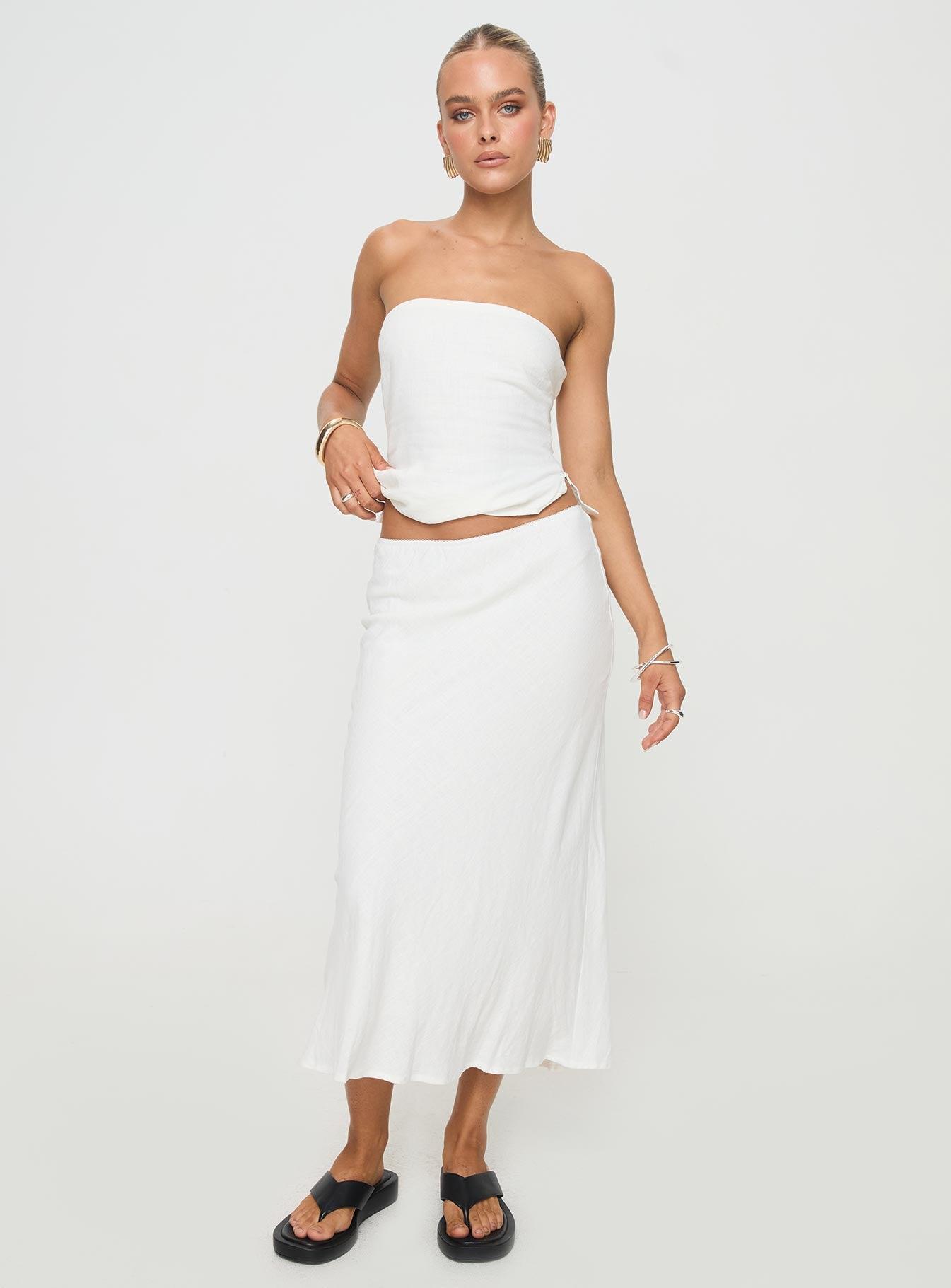 Ermias Linen Blend Midi Skirt White Product Image