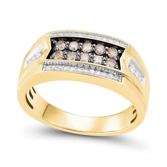 Men's 1/2 CT. T.w. Champagne and White Diamond Band in 10K Gold Product Image