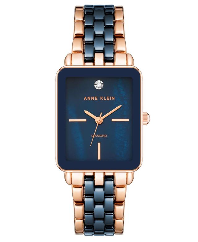 Anne Klein Womens Three Hand Quartz Rose Gold-tone Alloy and Navy Ceramic Link Bracelet Watch, 32mm - Rose Gold-Tone Product Image