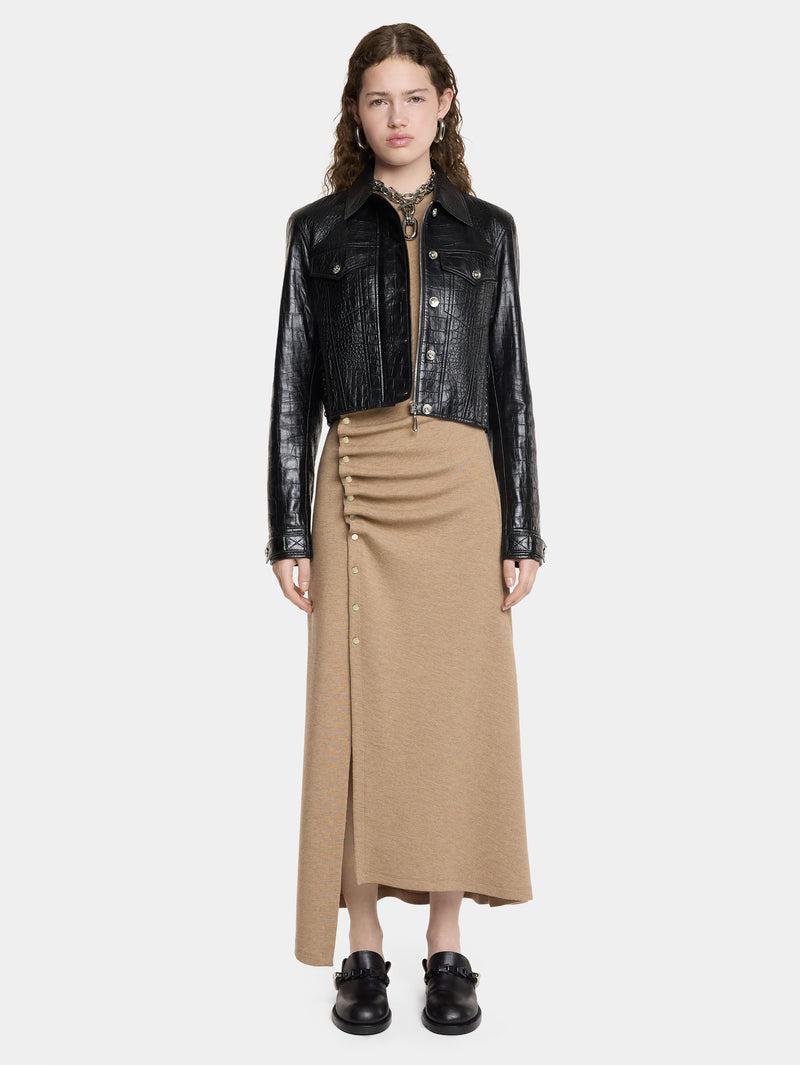 CROPPED JACKET IN CROCO-EMBOSSED LEATHER Product Image