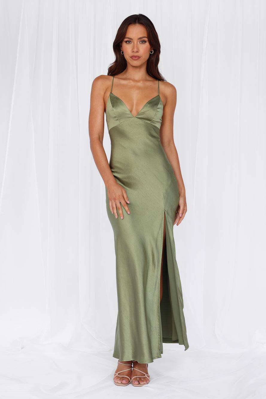 HELLO MOLLY The Sophia Satin Maxi Dress Olive product image