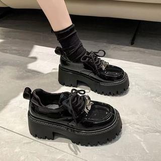 Platform Buckled Patent Leather Lace Up Shoes product image