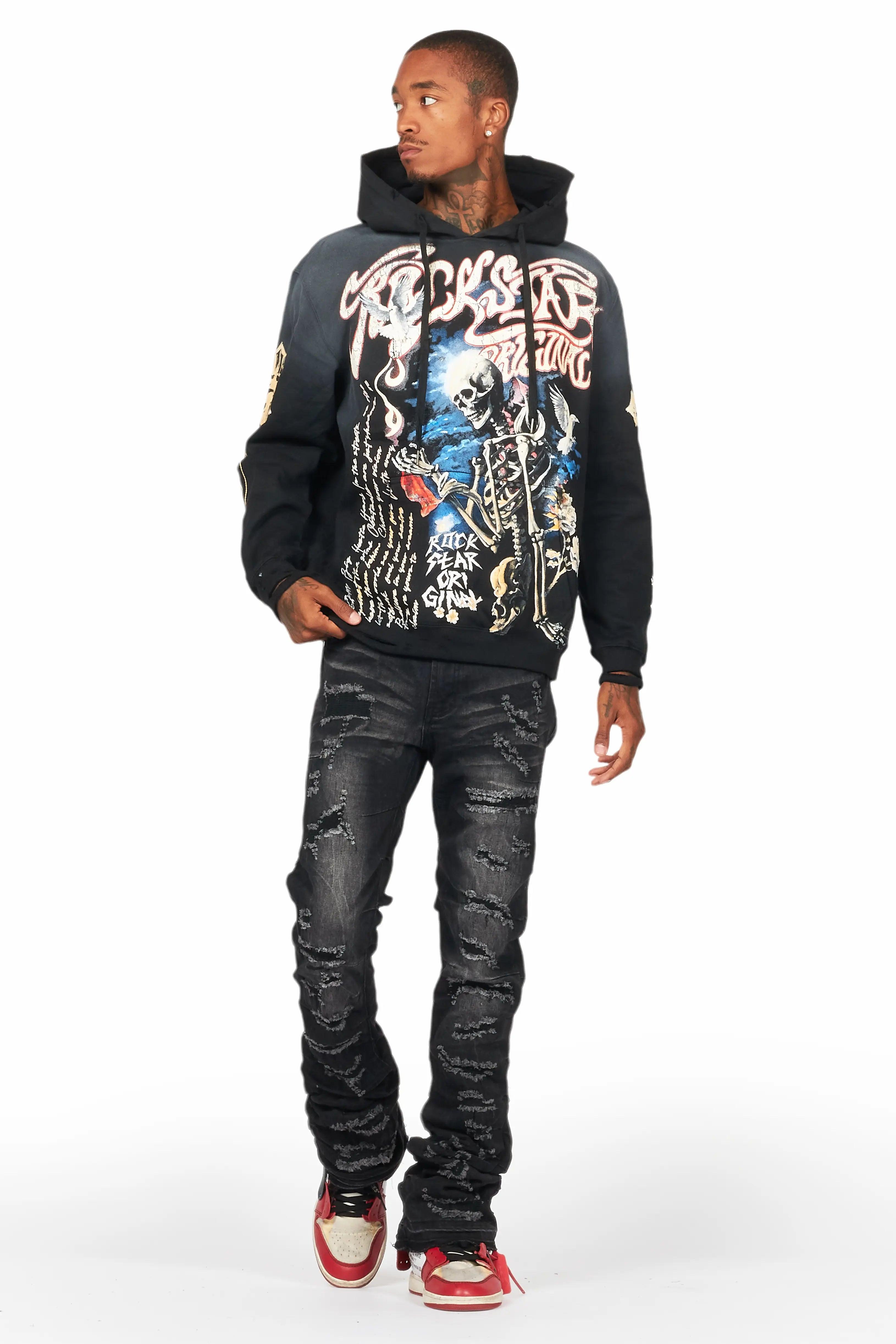 Danby Black Graphic Distressed Hoodie Male Product Image