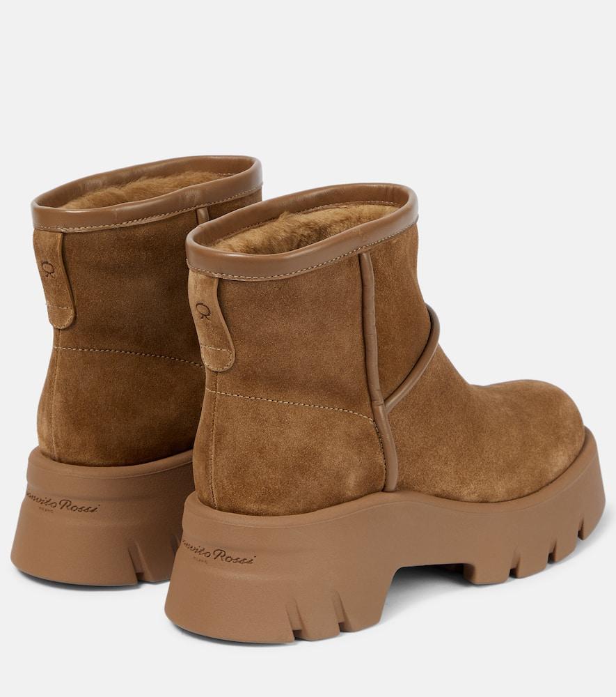 Lug-sole Suede Shearling-lined Booties In Pink Product Image