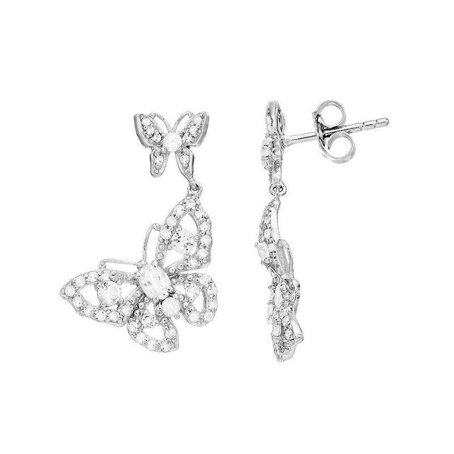 SIRI USA by TJM Sterling Silver White Topaz Filigree Butterfly Drop Earrings, Womens Product Image