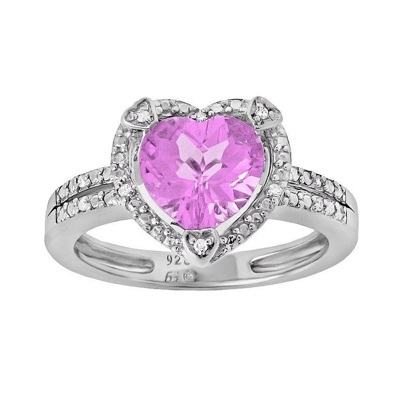 Gemminded Sterling Silver Lab-Created Pink Sapphire and Diamond Accent Heart Frame Ring, Womens Product Image