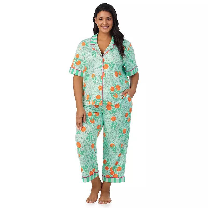 Plus Size Beauty Sleep Social Cozy Jersey Notch Pajama Top & Cropped Pajama Pants Set, Womens Product Image