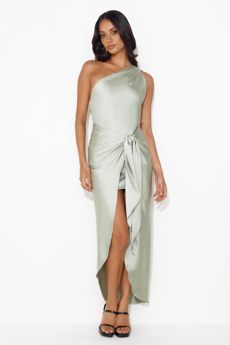 Make Her Move Satin Midi Dress Sage Product Image