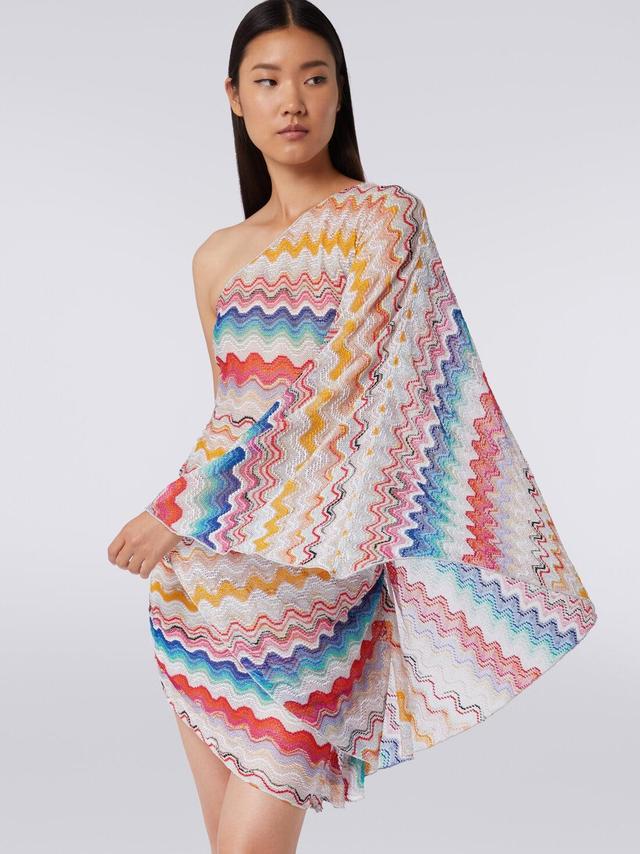 One-shoulder cover up dress in wave motif crochet Multicoloured | Missoni Product Image