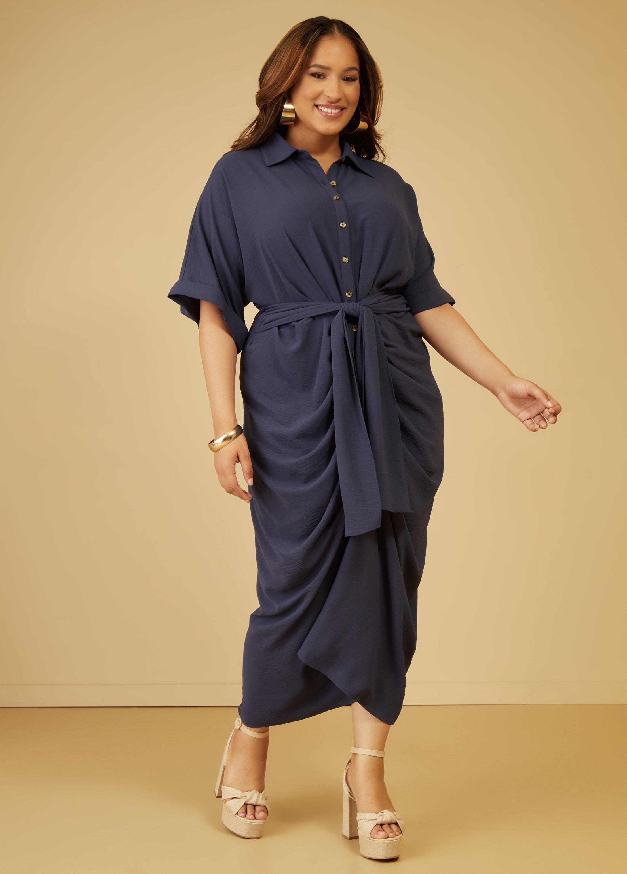 Plus Size Belted Midaxi Shirtdress, - Ashley Stewart Product Image