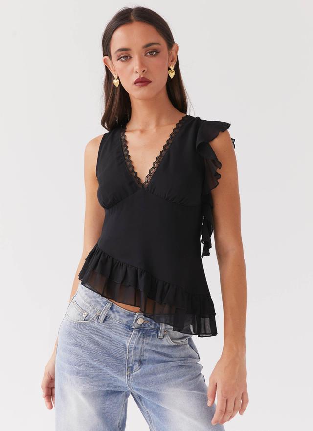 Empress Frill Trim Top - Black Product Image