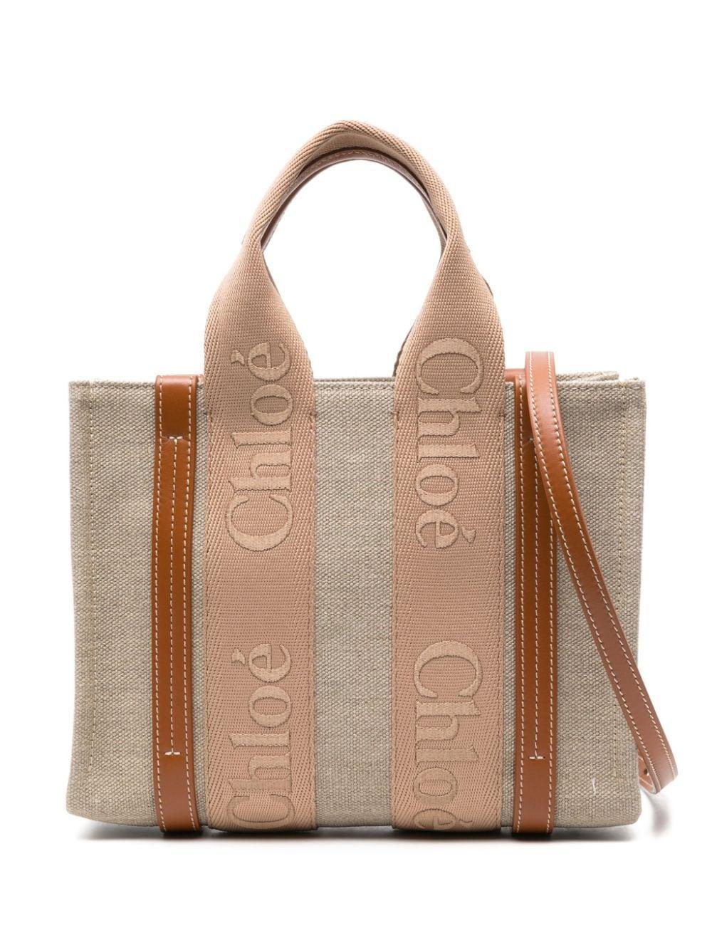 Woody Linen Small Tote Bag In Soft Tan Product Image