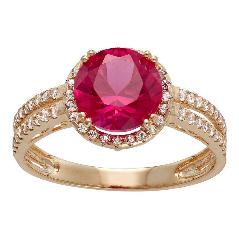 Designs by Gioelli 10k Gold Lab-Created Ruby & White Sapphire Halo Ring, Womens Product Image