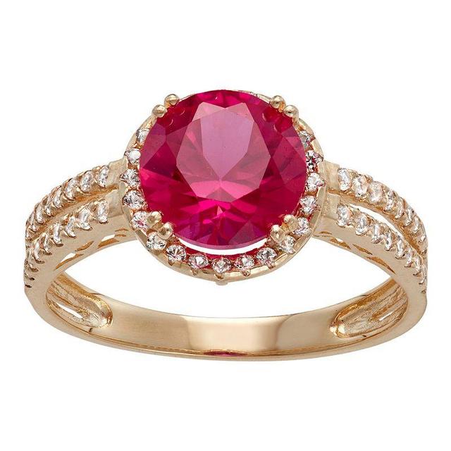 Designs by Gioelli 10k Gold Lab-Created Ruby & White Sapphire Halo Ring, Womens Red Product Image