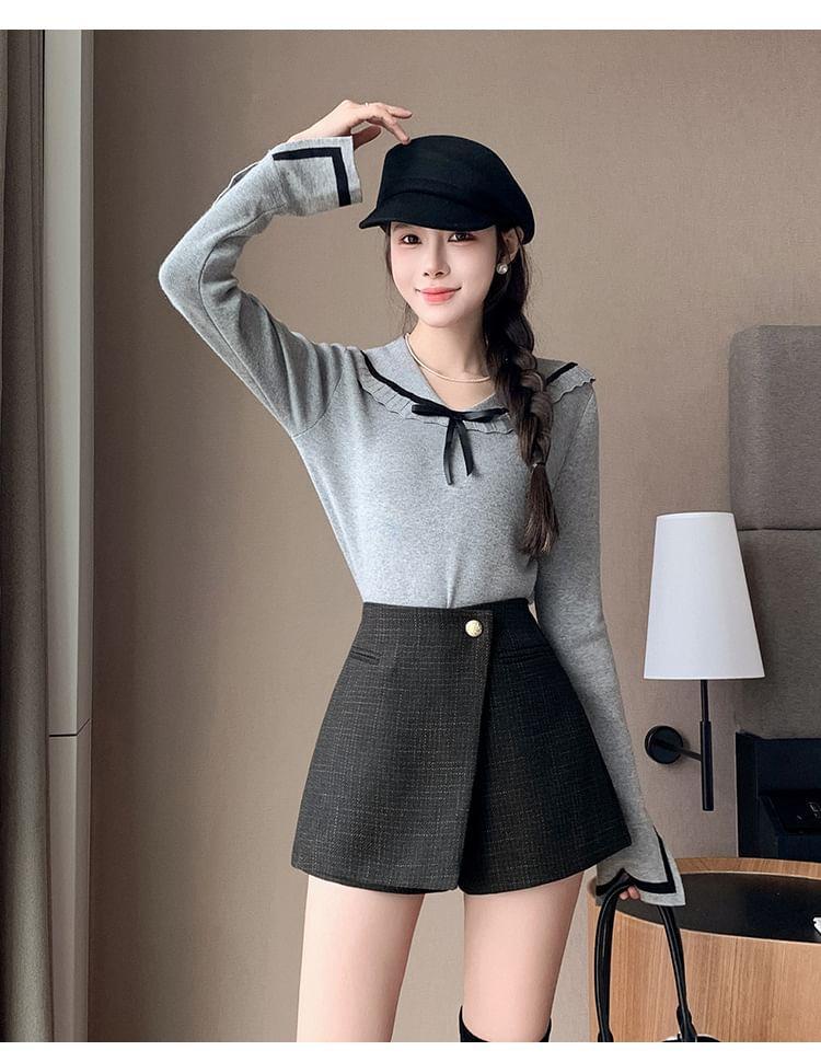 High Waist Plain Mini Skort Product Image