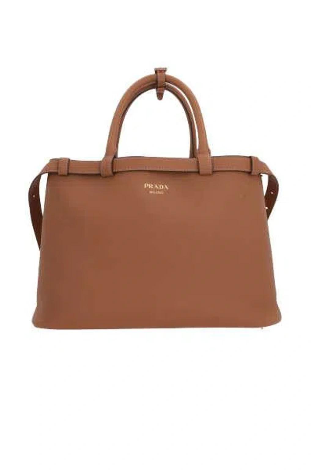 PRADA Caramel Leather Medium  Buckle Handbag In Brown Product Image