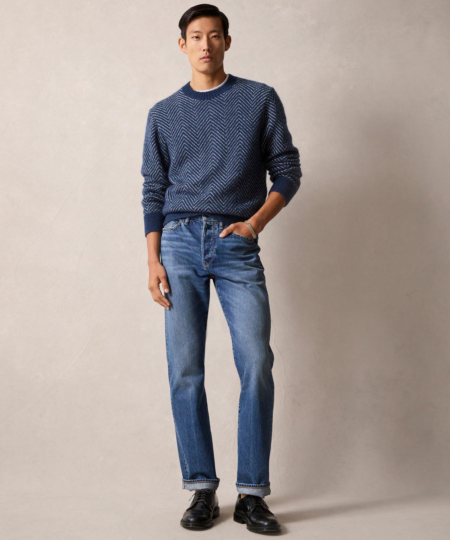 Chevron Mohair Crewneck Sweater in Navy Product Image