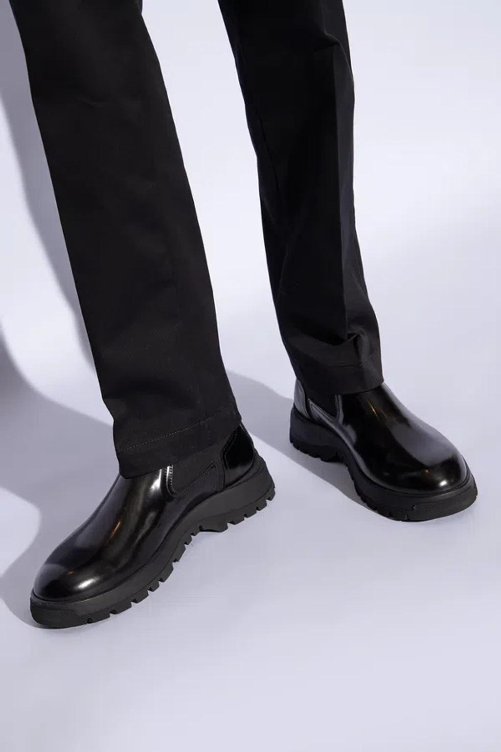 VERSACE Leather Chelsea Boots In Black Product Image