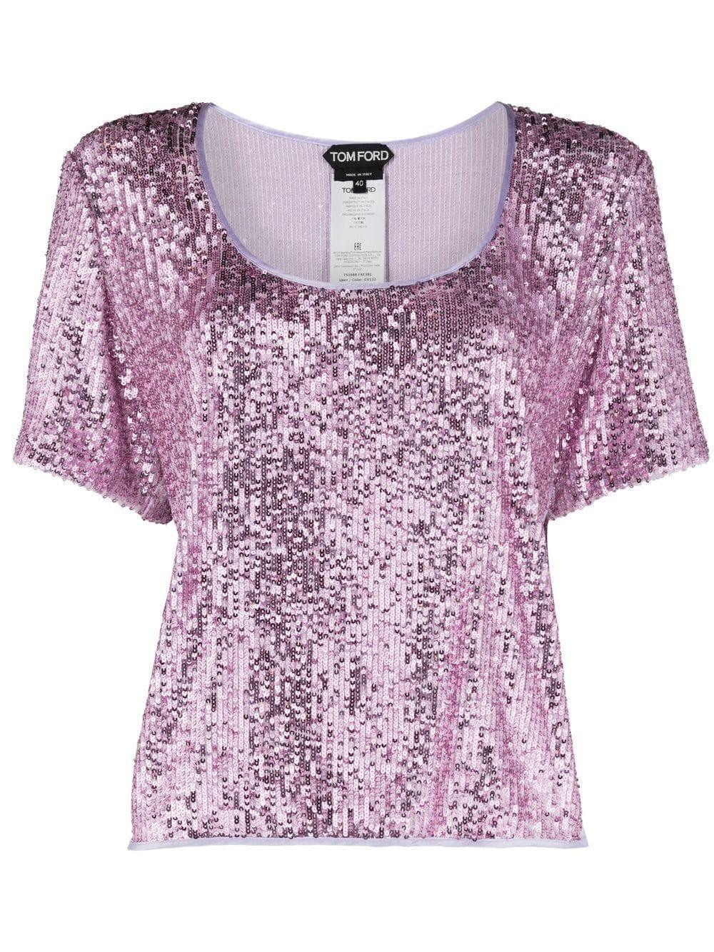 TOM FORD Sequin Short-sleeve Top In Purple Product Image