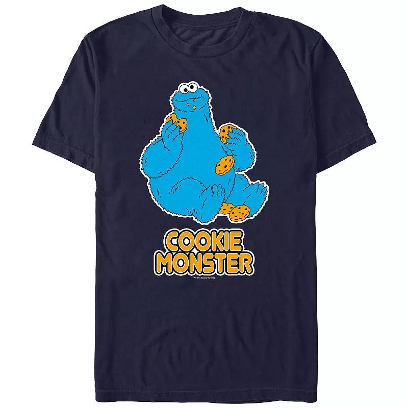 Mens Sesame Street Cookie Monster Eating Graphic Tee Blue Product Image