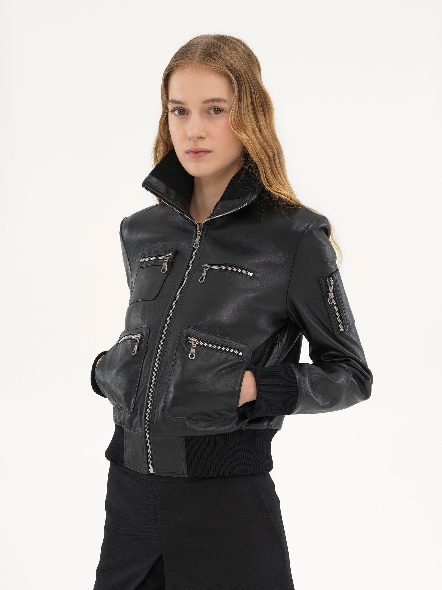 Short blouson in leather Product Image