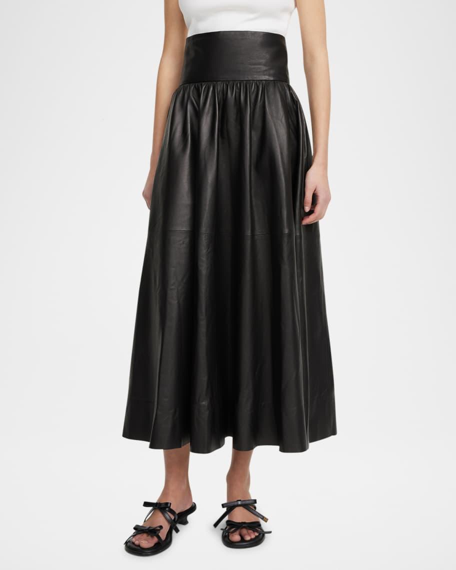 Mivilo A-Line Leather Midi Skirt Product Image