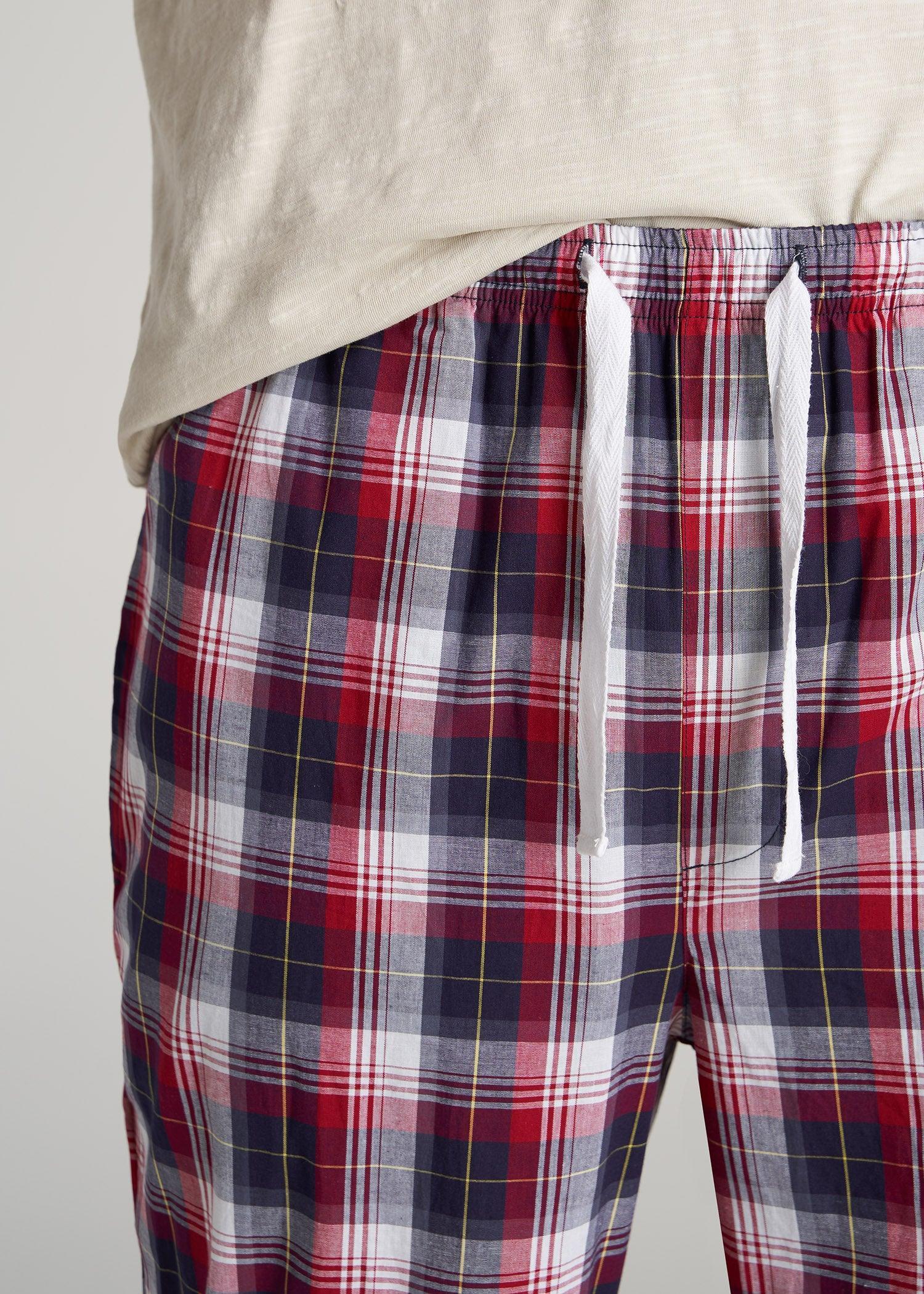 Woven Pajama Pants for Tall Men in Dark Blue & Red Plaid Product Image