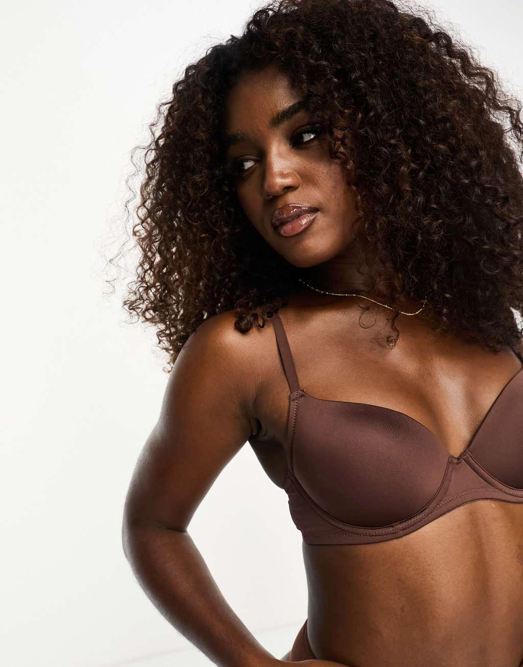 ASOS DESIGN molded T-shirt bra in brown Product Image