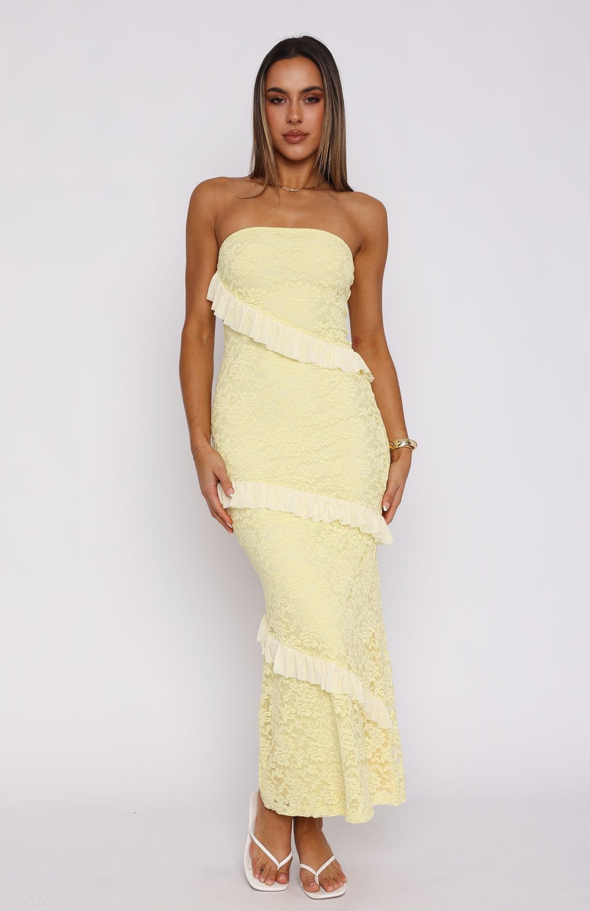 She's A Masterpiece Lace Maxi Dress Lemon Product Image