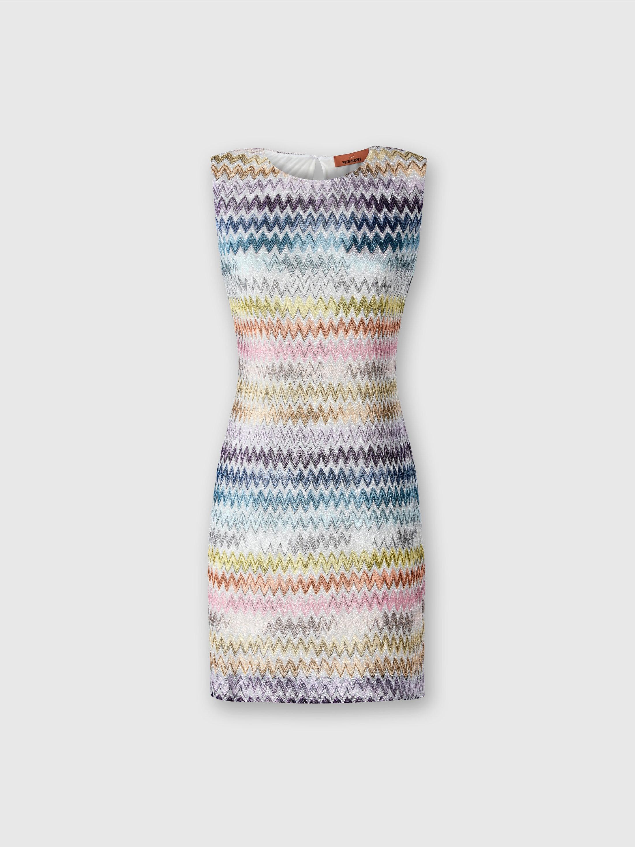 Sleeveless mini-dress in zig zag lamé viscose Product Image