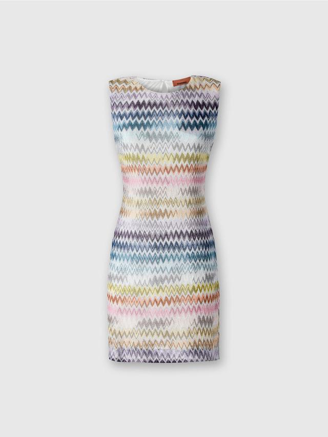 Sleeveless mini-dress in zig zag lamé viscose Product Image